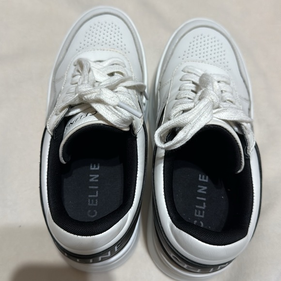 CELINE Block Wedge Calfskin Optic White / Black Sneakers - Picture 4 of 10